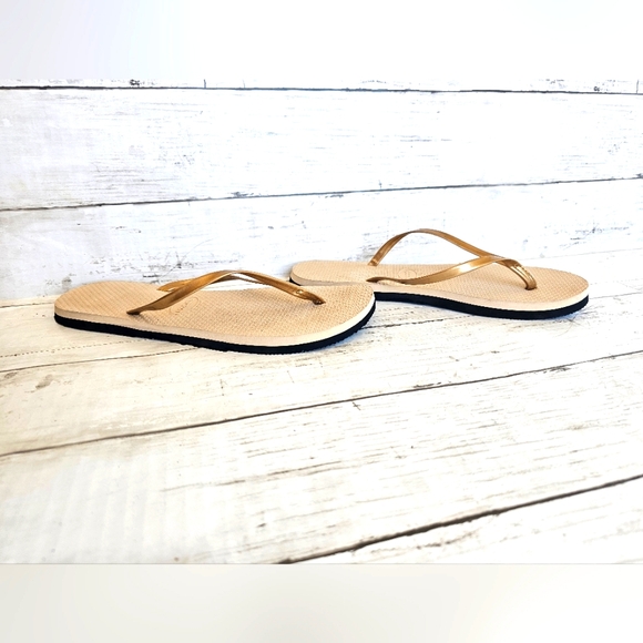 Rockin Luxury Cream Beige Metallic Gold Gel Strap Flip Flops Sandals Jelly Strap - Picture 5 of 7